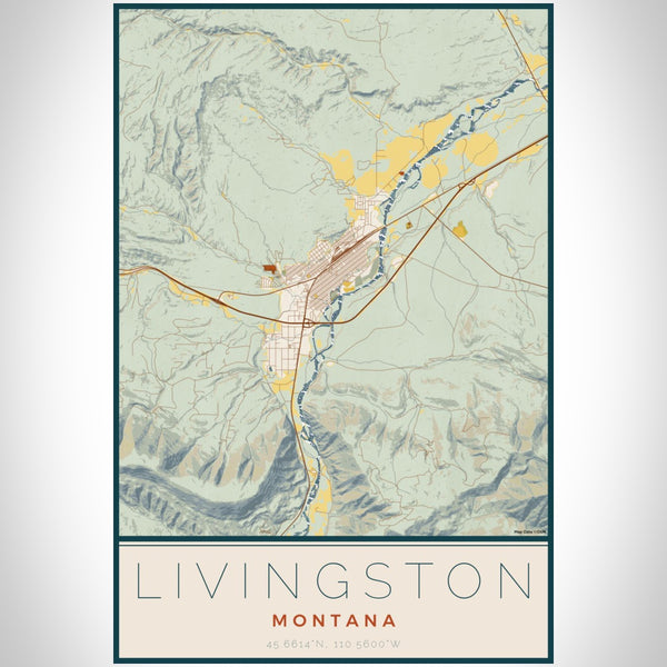 Livingston - Montana Map Print in Woodblock