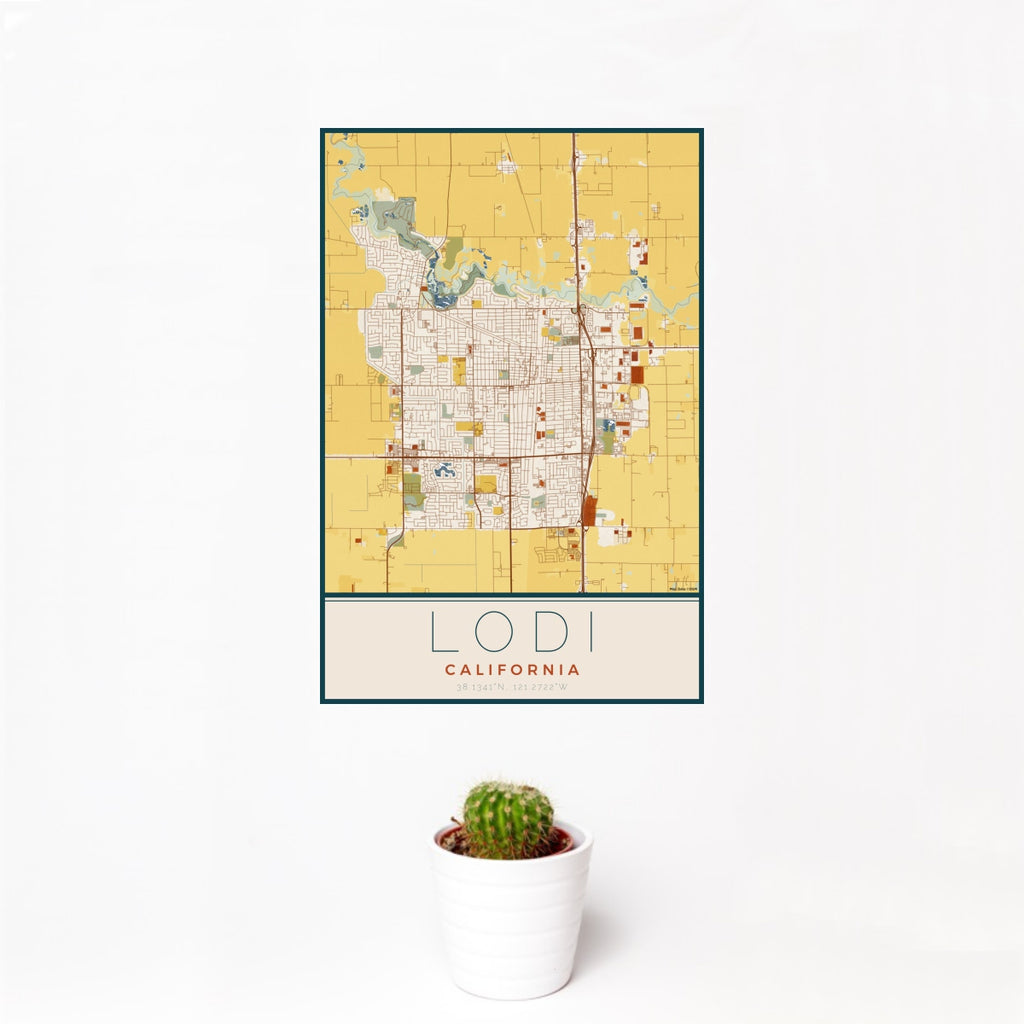 Lodi - California Map Print in Woodblock