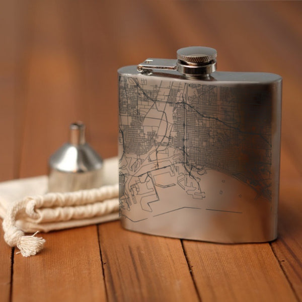Long Beach - California Map Hip Flask