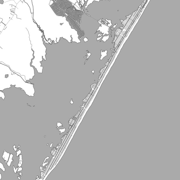 Long Beach Island New Jersey Map Print in Classic Style Zoomed In Close Up Showing Details