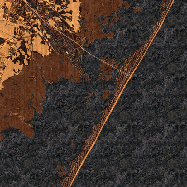 Long Beach Island New Jersey Map Print in Ember Style Zoomed In Close Up Showing Details