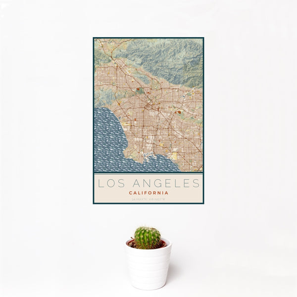 Los Angeles - California Map Print in Woodblock