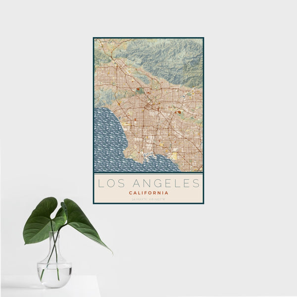 Los Angeles - California Map Print in Woodblock