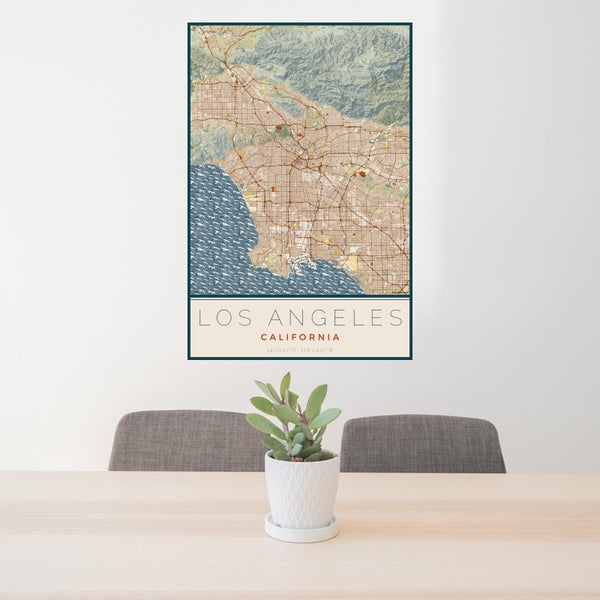 Los Angeles - California Map Print in Woodblock