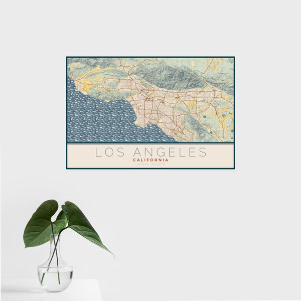 Los Angeles - California Map Print in Woodblock