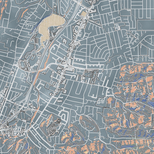 Los Gatos California Map Print in Afternoon Style Zoomed In Close Up Showing Details