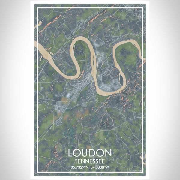Loudon Tennessee Map Print Portrait Orientation in Afternoon Style With Shaded Background