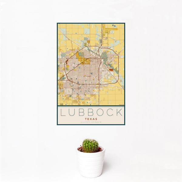 Lubbock - Texas Map Print in Woodblock