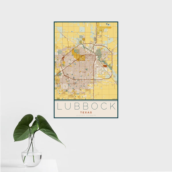 Lubbock - Texas Map Print in Woodblock