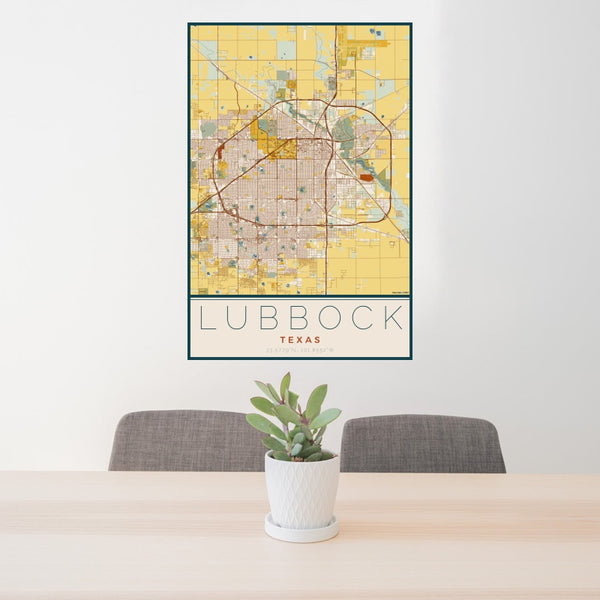 Lubbock - Texas Map Print in Woodblock