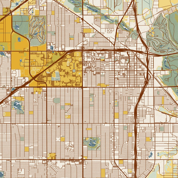 Lubbock - Texas Map Print in Woodblock