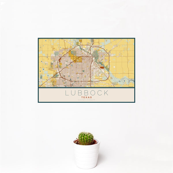 Lubbock - Texas Map Print in Woodblock
