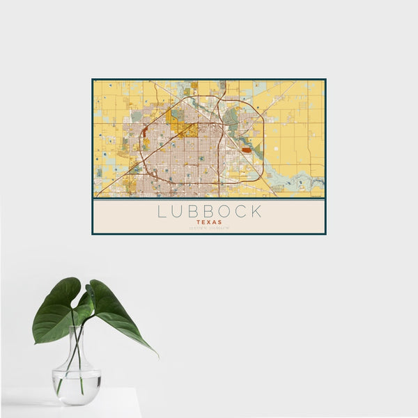 Lubbock - Texas Map Print in Woodblock