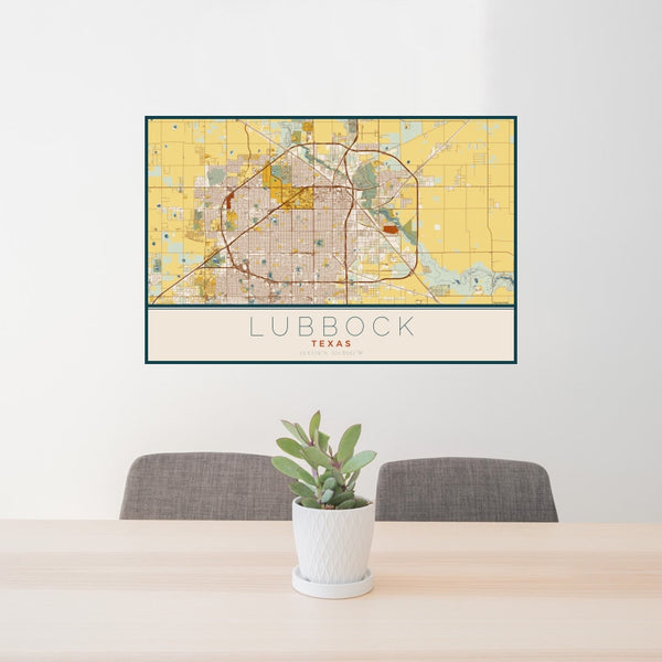 Lubbock - Texas Map Print in Woodblock