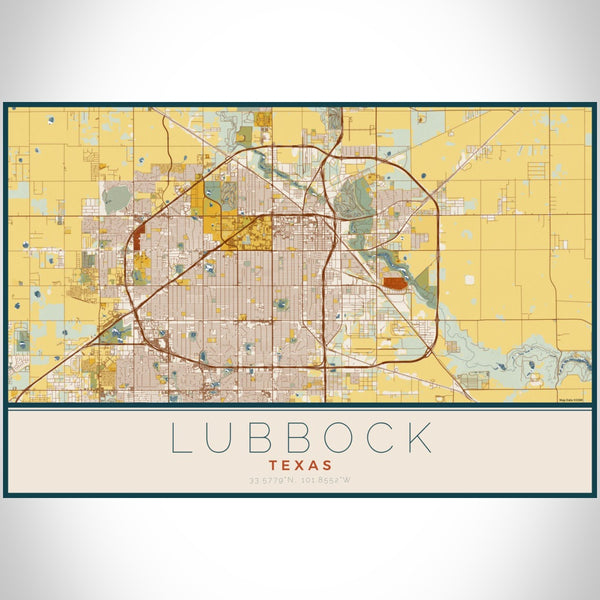 Lubbock - Texas Map Print in Woodblock