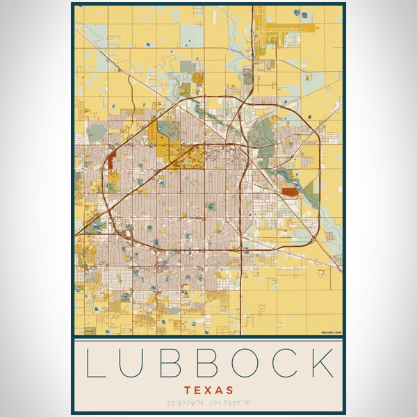 Lubbock - Texas Map Print in Woodblock