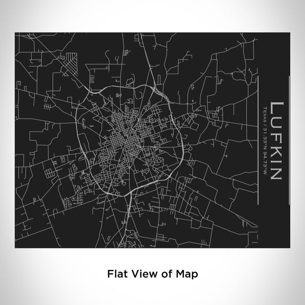 Rendered View of Lufkin Texas Map Engraving on 20oz Stainless Steel Insulated Bottle with Bamboo Top in Black