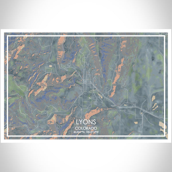 Lyons Colorado Map Print Landscape Orientation in Afternoon Style With Shaded Background
