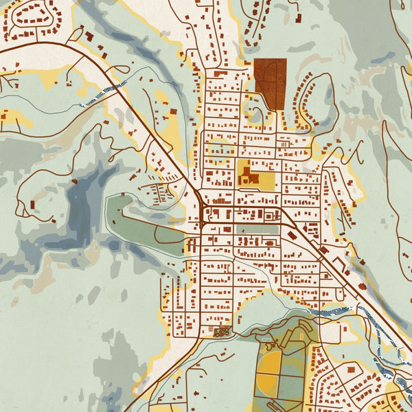 Lyons Colorado Map Print in Woodblock Style Zoomed In Close Up Showing Details
