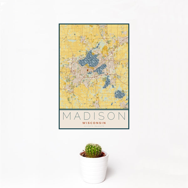 Madison - Wisconsin Map Print in Woodblock