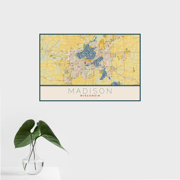 Madison - Wisconsin Map Print in Woodblock