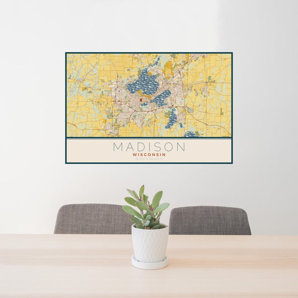 Madison - Wisconsin Map Print in Woodblock