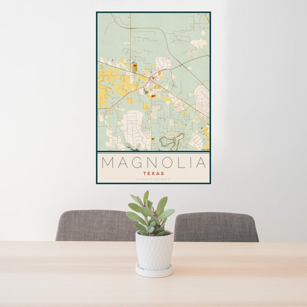 Magnolia - Texas Map Print in Woodblock