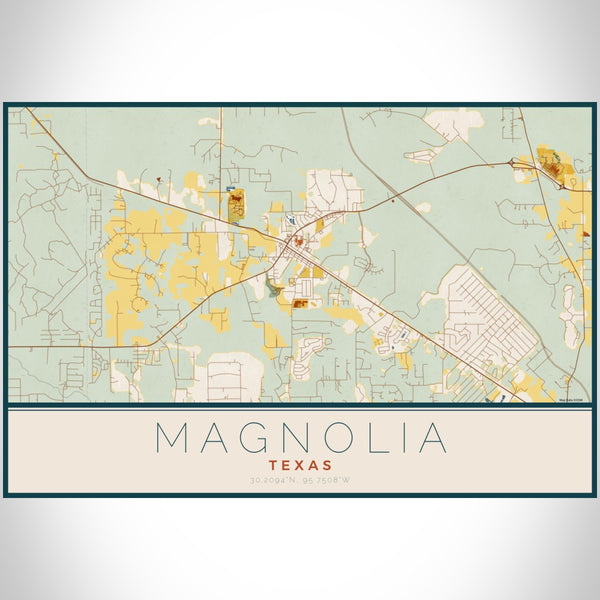Magnolia - Texas Map Print in Woodblock