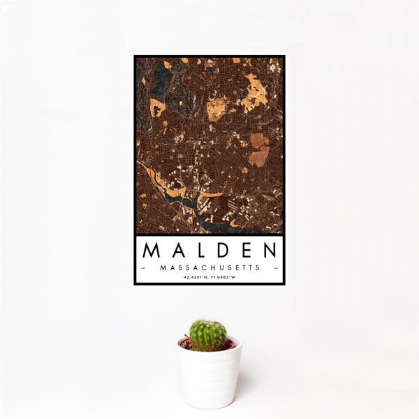 Malden - Massachusetts Map Print in Ember