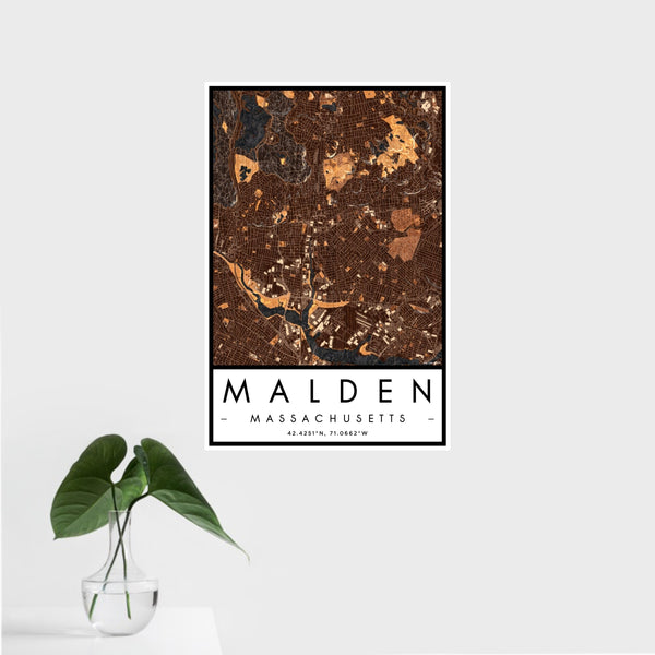 Malden - Massachusetts Map Print in Ember
