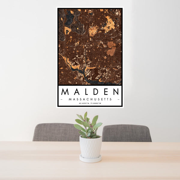 Malden - Massachusetts Map Print in Ember