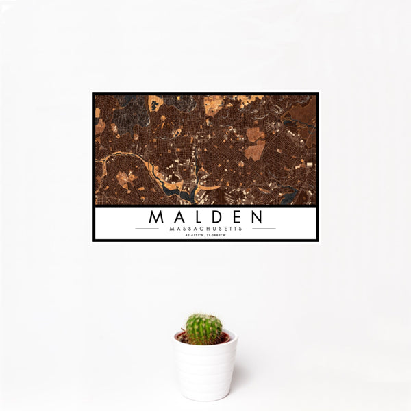 Malden - Massachusetts Map Print in Ember