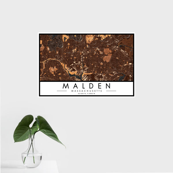 Malden - Massachusetts Map Print in Ember