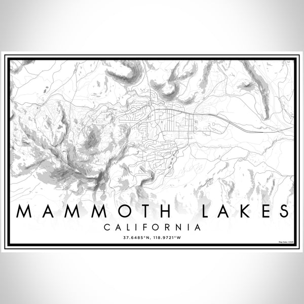 Mammoth Lakes California Map Print Landscape Orientation in Classic Style With Shaded Background