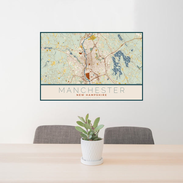 Manchester - New Hampshire Map Print in Woodblock