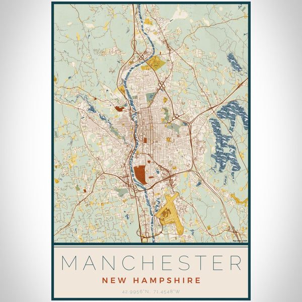 Manchester - New Hampshire Map Print in Woodblock