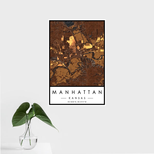 Manhattan - Kansas Map Print in Ember