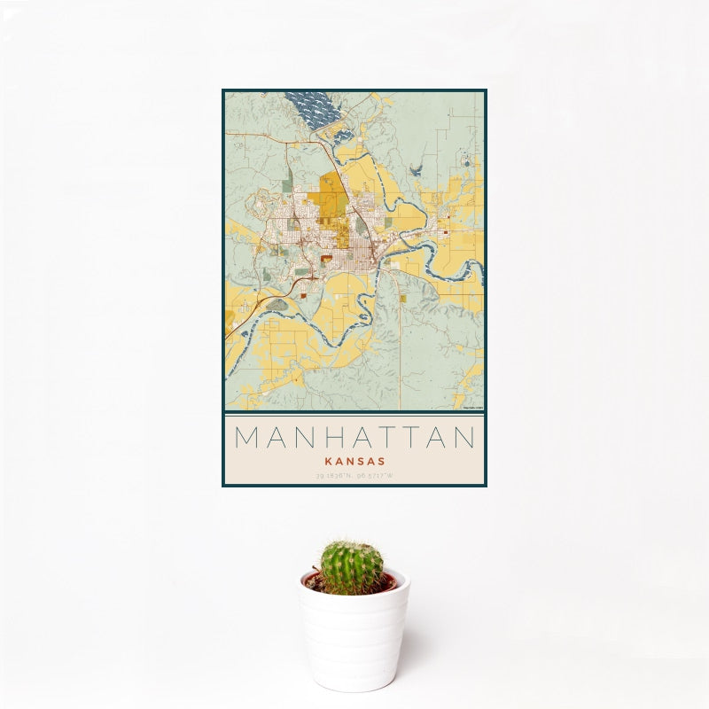Manhattan - Kansas Map Print in Woodblock