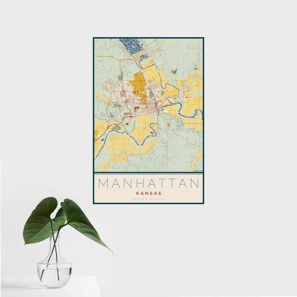 Manhattan - Kansas Map Print in Woodblock