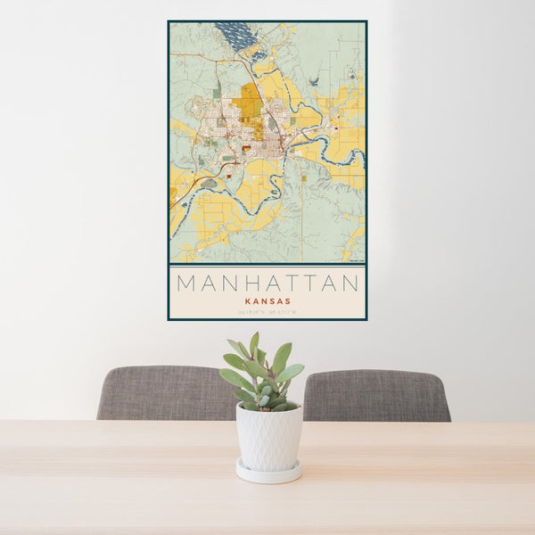 Manhattan - Kansas Map Print in Woodblock