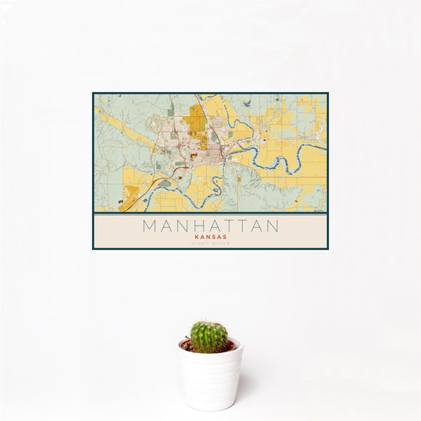 Manhattan - Kansas Map Print in Woodblock