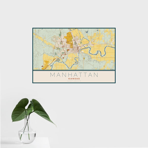 Manhattan - Kansas Map Print in Woodblock