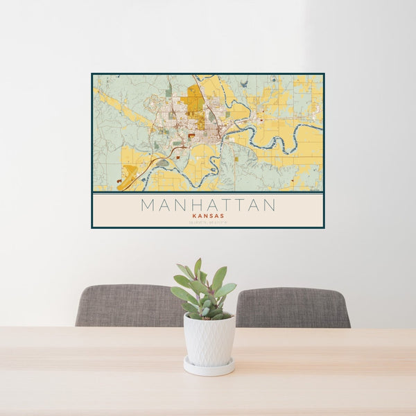 Manhattan - Kansas Map Print in Woodblock