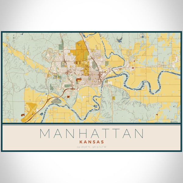 Manhattan - Kansas Map Print in Woodblock