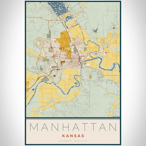 Manhattan - Kansas Map Print in Woodblock