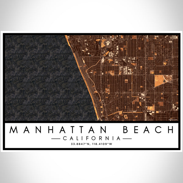 Manhattan Beach California Map Print Landscape Orientation in Ember Style With Shaded Background
