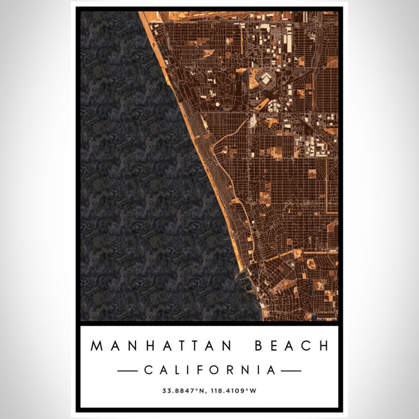 Manhattan Beach California Map Print Portrait Orientation in Ember Style With Shaded Background