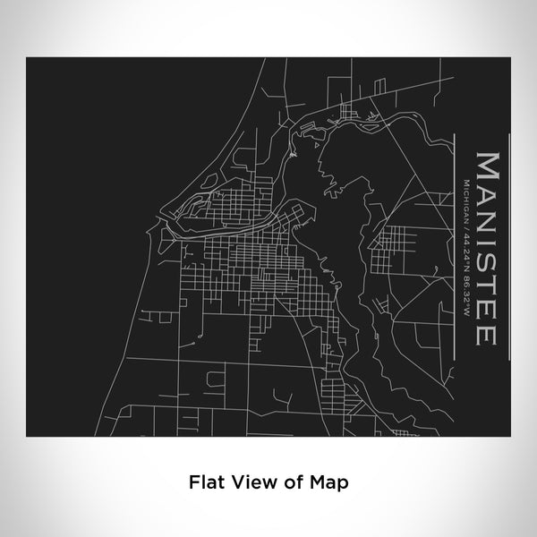 Rendered View of Manistee Michigan Map Engraving on 20oz Stainless Steel Insulated Bottle with Bamboo Top in Black