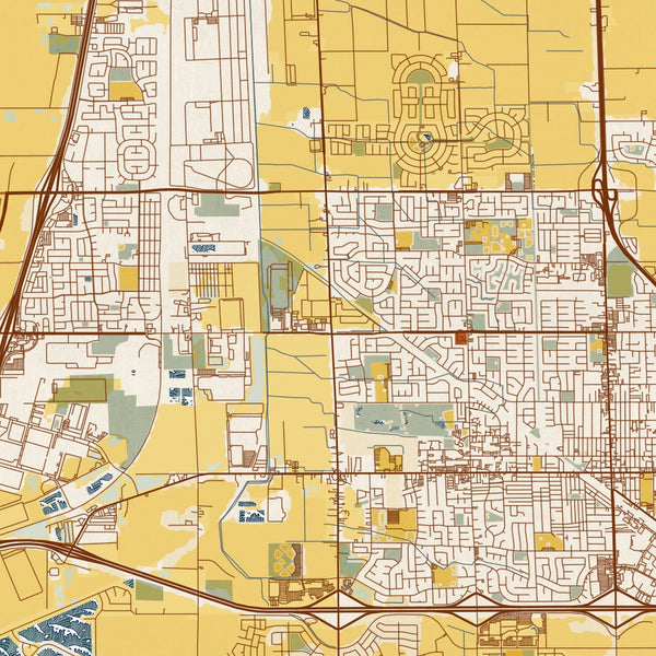Manteca - California Map Print in Woodblock