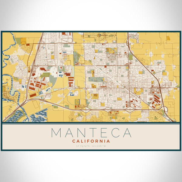 Manteca - California Map Print in Woodblock